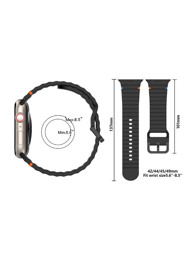 Silicone Buckle Band Strap For Apple Watch Ultra Strap 49mm 46mm 45mm 44mm 42mm / iWatch Ultra Ultra 2 Series 10 9 8 7 6 5 4 3 2 1 SE (Black) - Image 4